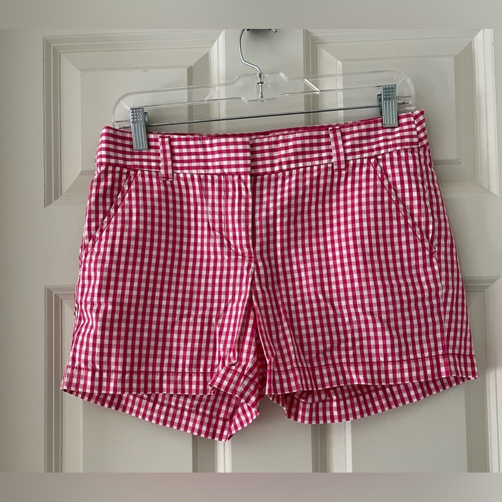 J.Crew pink and white gingham checked shorts, size 2 preppy classic